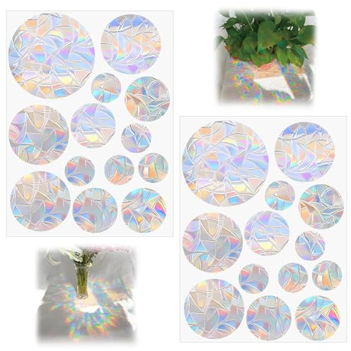 Ronds Autocollant Anti-Collision,26 PCS Anti Collision Arc-en-Ciel Fenêtre Rainbow Prism Autocollant en Verre Sun Catcher Sticker Fenetre pour Fenêtre Protection Contre Les Oiseaux
