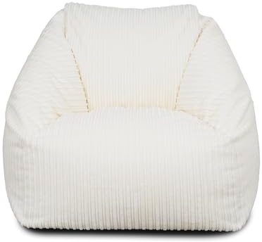 Bags of Beans Extra Large Jumbo Corduroy Bean Bag Chair for Adults and Teens - XL Pre-Filled Lightweight Lounger Seat - Comfortable Gaming Chair for Bedroom and Living Room - Ivory
