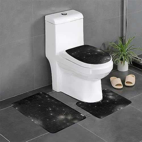 GGNKDL Juego de 3 alfombras de baño con diseño de galaxia en blanco y negro, juego de alfombras de baño antideslizantes, fáciles de limpiar y mantener, bloquean la humedad y son duraderas