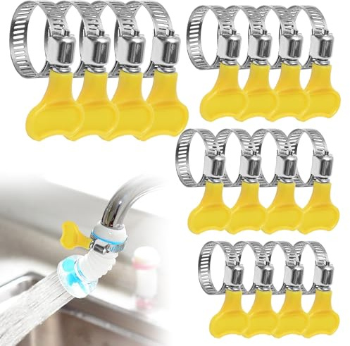 16PCS Jubilee Clips with Handle Stainless Steel Tightening Pipe Clips Adjustable Hose Clamp,Pipe Clips Worm Drive Clamps Assortment Kit for Securing Home Gas Flexible Connections(16/25/32/44mm)