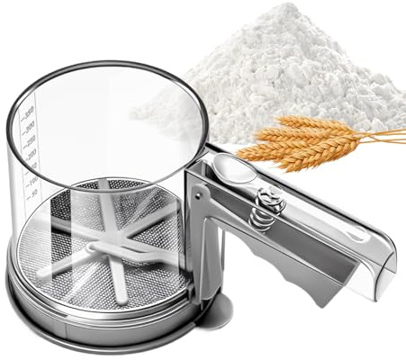 Golgner Saupoudreuse à farine fine double couche avec 3 tasses Tamis à farine fine avec une seule main, tamis à farine à une main avec couvercle gradué, pour farine, poudre d'amande, sucre en poudre
