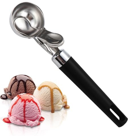 Bakskopa – 21 x 4,8 cm glasskopa med non-stick design, rostfritt stålboll, ergonomiskt handtag med lätt grepp för perfekt portionering | kök bagerier efterrätter köttbullar cupcakes godistillverkning