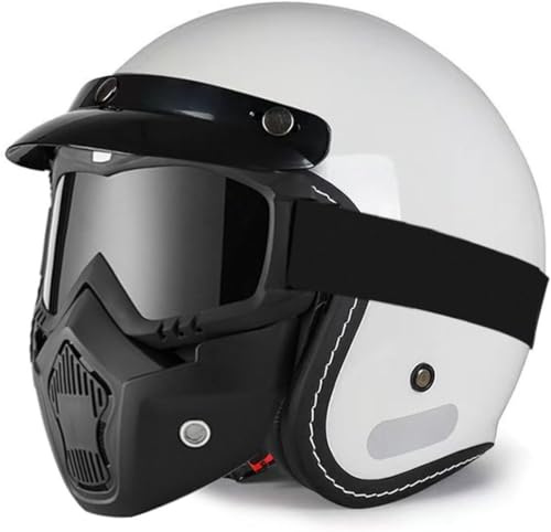 Caimcie Casco Moto Jet para Hombres Y Mujeres ECE/Dot Homologado Media Cara Casco Motocicleta con Gafas Cascos Half-Helmet Scoote Cascos Abiertos De Moto Cuatro Estaciones L,XXL=63-64cm
