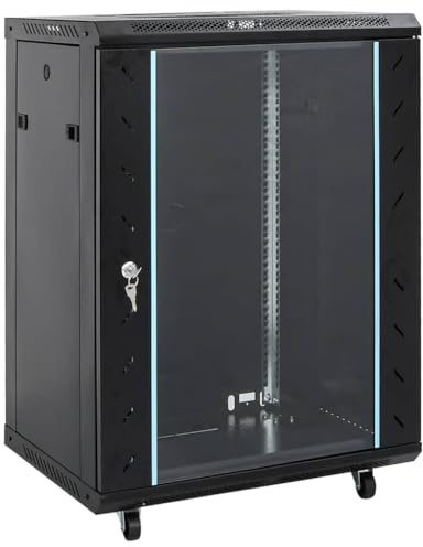 GeenYuu 15U nätverksskåp 19 tum IP20 svart av kallvalsat stål 60 x 45 x 86 cm med låsbar glasdörr för hemnätverk kontor och hemmakontor