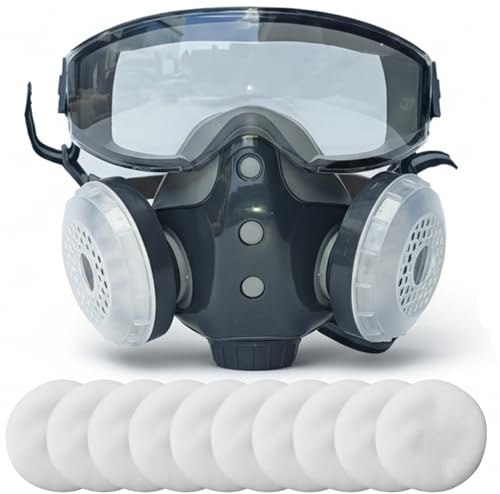 Maschera respiratoria a pieno facciale con filtri, respiratore a pieno facciale integrato per comfort e visione chiara, maschera antigas riutilizzabile per verniciatura, molatura, lavori chimici