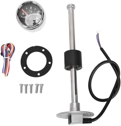 Tbest Bränsleavsändande Enhet Mätarsats Bränsletanksändningsenhet och Mätarsats Combo 225 Mm 0-190 Ohm Rostfritt Stålhus med Anti-dimma Krökt Glas för Båtar Bilar Lastbilar Husbilar