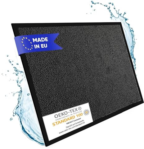 Entrando Hochwertige Schmutzfangmatte 60x90 cm - innen und aussen - rutschfest, pflegeleicht, robust - passt unter der Tür - für Haustür, überdachten Eingang, Terrasse, Balkon (Anthrazit Schwarz)