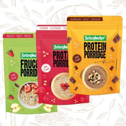 Seitenbacher Pacchetto di prova proteina porridge I cioccolato, lampone, frutta, albume d'uovo, cereali integrali, avena, confezione da 3 (3 x 500 g)