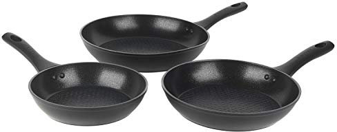 Salter BW08773 Geo Hex 3 Piece Frying Pan Set – Non-Stick, Egg/Omelette Fry Pans, Hi-Low Technology Reduces Burning, Induction Suitable Pancake/Crepe Pans, Lightweight, Forged Aluminium, 20/24/28 cm
