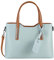 OBC Made IN Italy Damen Echt Leder Tasche Business Shopper Schultertasche Handtasche Ledertasche Umhängetasche Rindsleder Freizeittasche Hellblau-Braun
