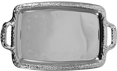 Cabilock Elegante bandeja rectangular plateada con espejo para decantador de whisky, candelabros, bandeja de perfume y aperitivos, pan, desayuno, fruta, bandeja para servir