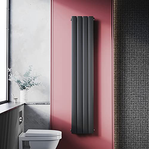 ELEGANT Radiateur plat vertical design 1600 x 308 mm pour salle de bain, double couche, avec raccord central, noir