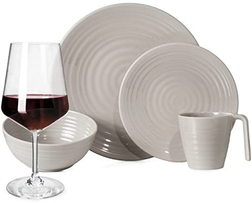 Vaisselle de camping en mélamine pour 4 personnes - Design café - 16 pièces - Verres à vin rouge - Vaisselle de pique-nique BBQ