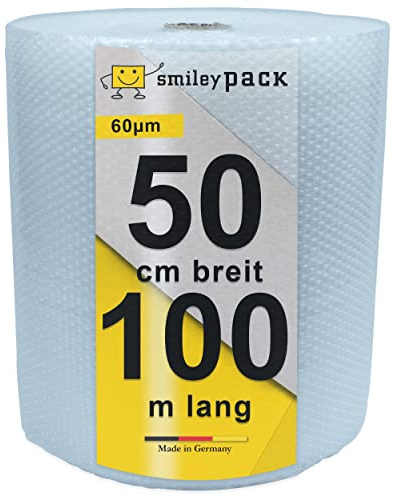 smiley pack 10 x Luftpolsterfolie Breite 0,5 x 100 m Bubble Wrap Polsterfolie Fläche 50 qm Dicke 60 my Bläschenfolie Noppenfolie Einpackfolie Blisterfolie Luftpolster Verpackungsmaterial (10)