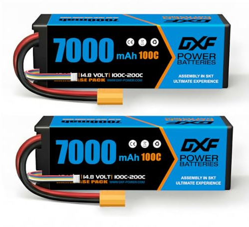 DXF 4S LiPo Battery 14.8V 7000mAh 100C Hard Case with XT90 Plug for 1/10 1/8 Scale RC Car Truck Buggy Truggy Airplane Helicopter Quadcopter Drone Racing FPV - 2 Packs