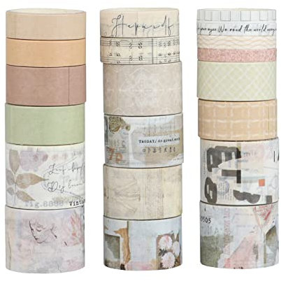 LGEGE 20 Rollen Vintage Washi Tape Set, 25/20/15/10/5 mm breit, Whispers of Time Theme Element, antikes japanisches Abdeckband-Dekor für Scrapbook, Scrapbooking,Geschenkverpackung,Bullet Journal (2 m)