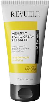REVUELE Crème Nettoyante Visage à la Vitamine C – Nettoyage Doux, Élimine le Maquillage et les Impuretés, Revitalise la Peau et Apporte de l’Éclat, Soin Visage Vegan – 150 ml