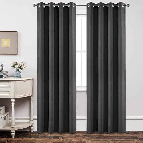 Joydeco Tende Oscuranti per Interni 2 Pezzi L 140 x A 260, Tende Termiche Isolanti con Occhielli per Soggiorno e Camera da Letto Moderne Blackout Curtains, Grigio Scuro