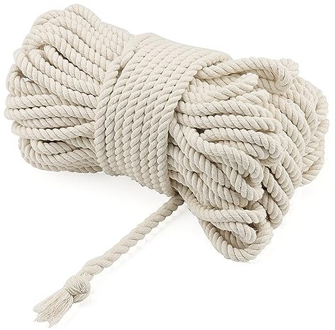 MANCHAP 8mm x 50m Macrame Cord, 164 Feet 4-Strand Macrame Cotton Cord, Natural Cotton Macrame Rope for Knitting, Gift Wrapping, Wedding Decorations