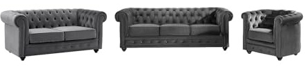 Vente-unique - Divano 3 posti+ Divano 2 posti + Poltrona Chesterfield - velluto - grigio antracite