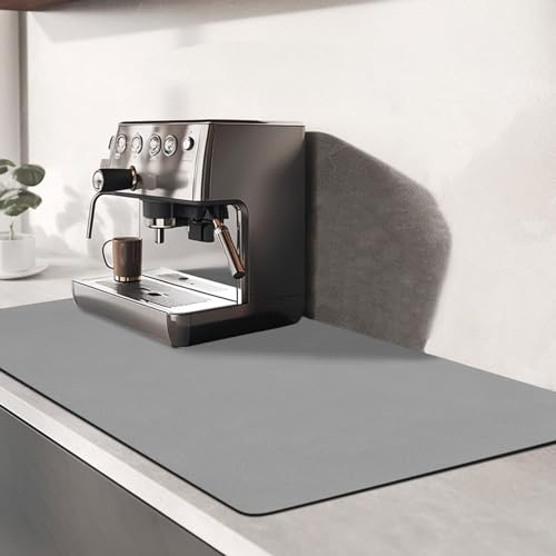 TENQUAN Alfombrilla de Secado para Cocina Estera absorbente de agua de 50x40cm con Fondo Antideslizante Estera para Máquina de Café Alfombrilla Escurreplatos Protector de Encimera(Gris Claro)