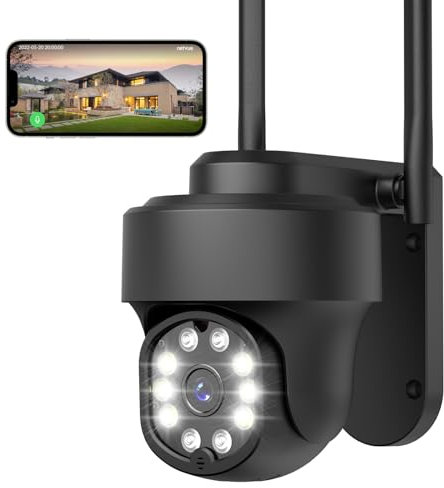 NETVUE Camera Surveillance WiFi, Caméras de Surveillance Vision Nocturne Couleur FHD, Camera Exterieur 360° PTZ et Détection Humain, Camera Surveillance WiFi Exterieure sans Fil (Noir)