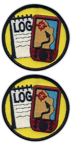 Set of Two - Patchion Geocaching Log and GPS Merit - Round 2.5 - Black Hook and Loop - Embroidered Patch/Badge/Emblem