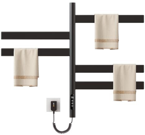 Elektrischer Handtuchtrockner 180° drehbar, WiFi Schwarz elektrischer Handtuchhalter, 680 x 450 mm, intelligentes Handtuchwärmer, elektrischer Handtuchtrockner-WiFi Black