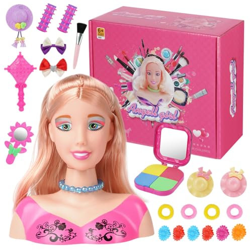 HOTUT Styling Head, 20.5 cm Schmink und Frisierkopf, Schminkkopf für mädchen, Schminkpuppe, puppenkopf zum frisieren Kinder, inklusiv Kosmetik und Haarstyling Zubehör
