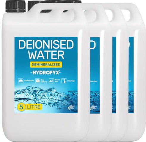 HYDROFYX 20L (4 x 5L) Deionised Water – Demineralised, Low Conductivity – Fast Dispatch – For Irons, Steam Cleaners, Car Batteries, Radiators & Cleaning