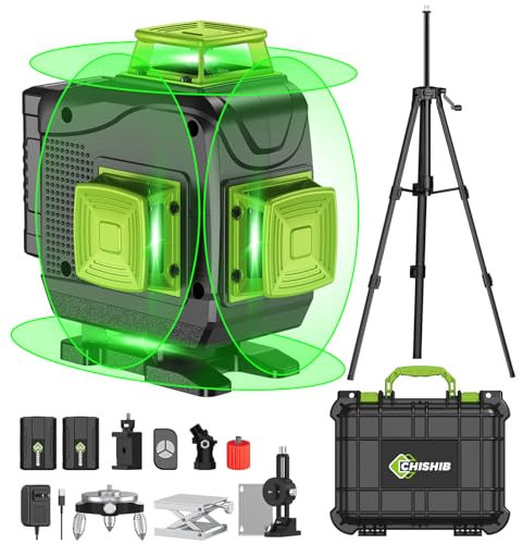 Niveau Laser Chantier Autonivelant 360° x 4, Lazer Niveaux 4D 16 Lignes Laser, Autonivellement, Nivellement Automatique, Support Rotatif,