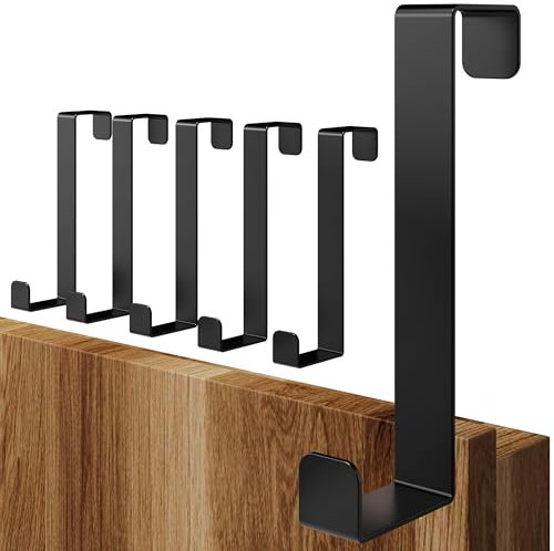 4smile Türhaken zum Einhängen, 6er Set - Schwarze Kleiderhaken an Tür, flexible Haken zum Einhängen, platzsparend - Robuste Türgarderobe, Türhakenleiste mit hoher Tragkraft
