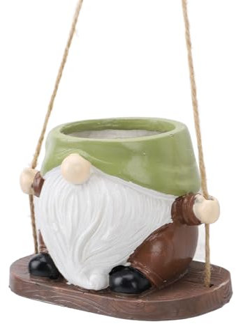 Msiud Fioriera Sospesa con Gnomo Senza Volta, Decorativo Vaso Appeso per Esterno con Catena in Resina Resistente Fioriera da Balcone e Giardino per Piante Grasse Cactus e Erbe Aromatiche