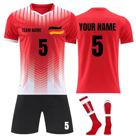 Deutschland Fußball Trikot mit Namen Nummer Team Logo Jungen, Personalisierte Fussball Trikot Set, Fußball Trikots für Erwachsene Kinder Personalisierte Geschenke,2-3 Jahre