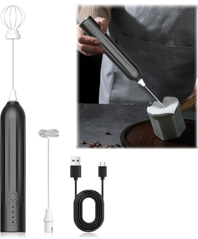 Montalatte Elettrico,Mini Frullino Elettrico USB Ricaricabile Schiumatore Latte, 3 Velocità Regolabile 2 Fruste Elettriche Per Cappuccino, Caff,Matcha,Caffè Schiumoso, Latte