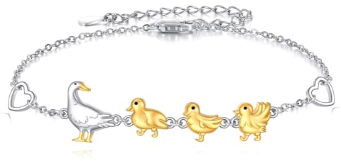 Venacoly ankor armband S925 sterlingsilver mor 3 ankor armband söt anka smycke gåvor för kvinnor kvinnliga anka älskare, 7+2, Sterlingsilver, Ingen ädelsten