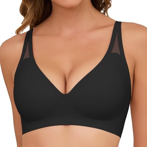 TOMEEK Soutien-Gorge Femme Soutien Gorge sans Armature Sexy Col en V Brassiere sans Couture Push Up Classiques Bralette Invisible Confortable Soutien-Gorge avec Coussinets