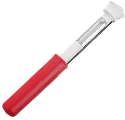Gavigain Pelafrutta 2 in 1, Acciaio Inossidabile, Manico ergonomico, Portatile e Compatto, Ideale per Pere, Frutta e Altro, per una Facile Preparazione dei Pasti (Blanco y rojo)