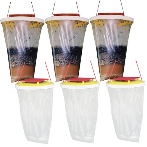 Pièges à Mouches de 6 pcs Suspendus extérieurs, Sacs de pièges à Mouches Transparents jetables, capteur d'insectes de Grande capacité pour House Garden Horse Barn