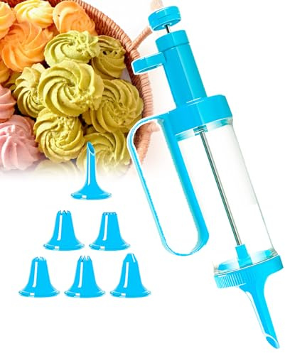 Kit De Prensas Para Galletas, Juego De Manga Pastelera Para Repostería, Con 6 Boquillas, Agarre Cómodo, Tirante De Acero Inoxidable, Fácil De Usar Y Limpiar, Para Galletas, Cupcakes,Blue