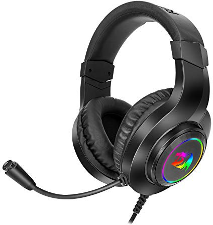 Redragon H260 Auriculares Gaming con Cable Controladores 50 mm Sonido Estéreo Surround Micrófono Cancelación Ruido Retroiluminación RGB Dinámica Auriculares Over-Ear Compatibles PC/PS4/XBOX One/NS