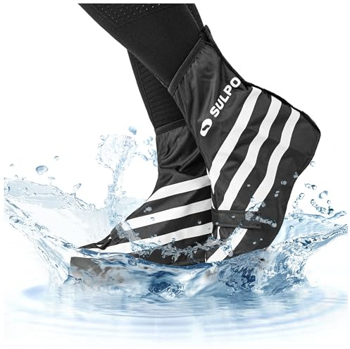 SULPO Couvre-chaussures imperméables, protection contre la pluie, pour vélo et moto, fermeture éclair, réutilisables, taille 42-44, noir
