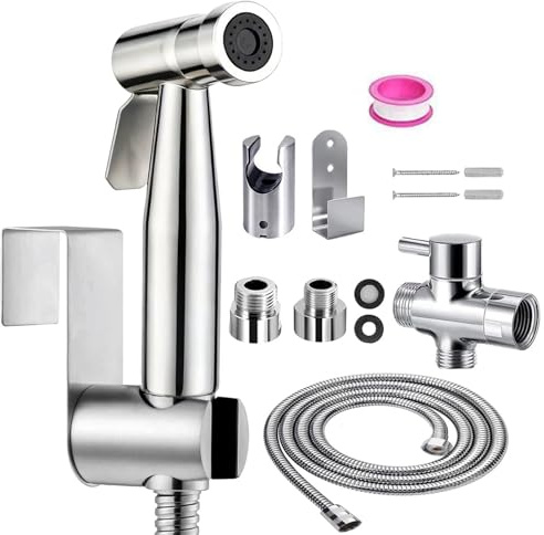 Bidé handdusch set, premium rostfritt stål bidé handdusch med G1/2 tum ventil och en G3/8 tum, bidé spruta för dusch badrum hygien toalettpapper blöjrengöring