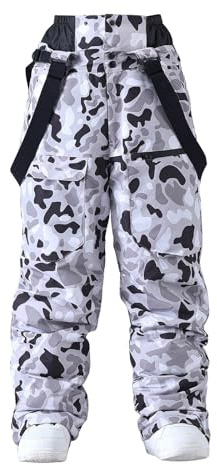 Mens Camouflage Waterproof Ski Snow Pants Outdoor Walking Hiking Tactical Trousers Multipockets Warm Thicken Padded Snowboard Ski Snow Trousers for Trekking, Hunting, Climbing