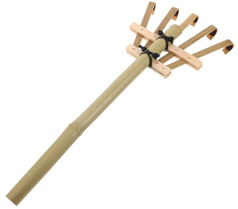 VANZACK Rastrello da Giardino in Bambù 50 Cm Piccolo Rastrello per Erba e Foglie Attrezzo Manuale Leggero per Prato e Aiuole per Paesaggistica e Cura del Giardino