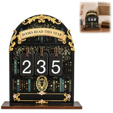Books Read This Year Counter, bokhylla dekoration, bokräknare med flip nummer | Böcker i trä detta år räknare med 3 stycken varje nummer från 0 till 9, bokmätare skylt med bas gåvor läsmattor