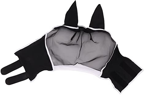 Aramox Masque Anti-Mouches pour Cheval, Masque de Cheval en Respirante avec Oreilles, Protection UV, Voile Anti-Mouches en Tissu tricoté avec Sangle Auto-agrippante pour l'équitation d'été et (L)