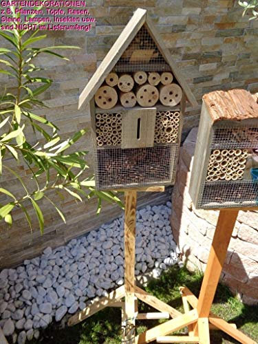 1x XL insektenhotel, Bienenhaus Spitzdach Klassik mit Standfuß UND TRÄNKE insektenhotel groß 150 cm schwarz kleines Vogelhaus Meisen Nistkasten