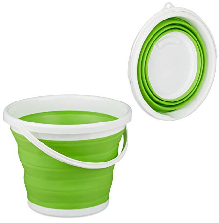 Relaxdays Faltbarer Eimer, 10 l Putzeimer, platzsparend zusammenklappbar, Falteimer für Haus, Auto und Camping, grün, 1 Stück