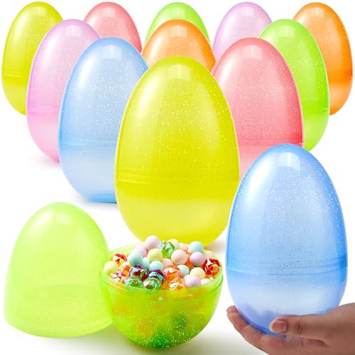 JOYIN 12 Pezzi di Giganti Gusci d'uovo Vuoto di Plastica di Colore Brillante, Uova di Pasqua per Le Cacce di Pasqua Colore Assortito per Riempire con i Dolcetti Bomboniere per la Festa di Pasqua